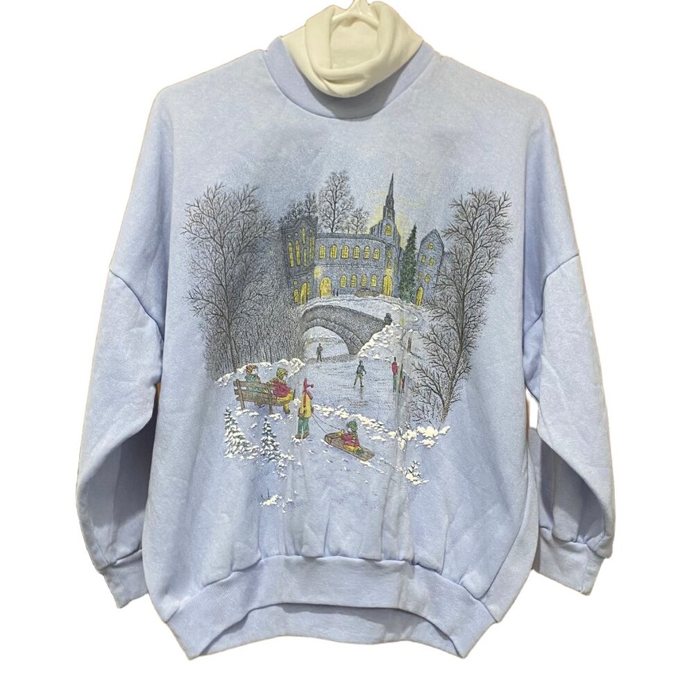 Vintage 90s Winter Scene Sweatshirt Turtle Neck